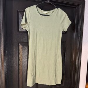 Open Edit Tee Dress Women Ribbed Short Sleeve Bodycon Mini (M) Medium Green
